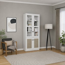 Hanah Home Lisa 1600-202 Armario Multiusos Blanco con Puertas de Vidrio